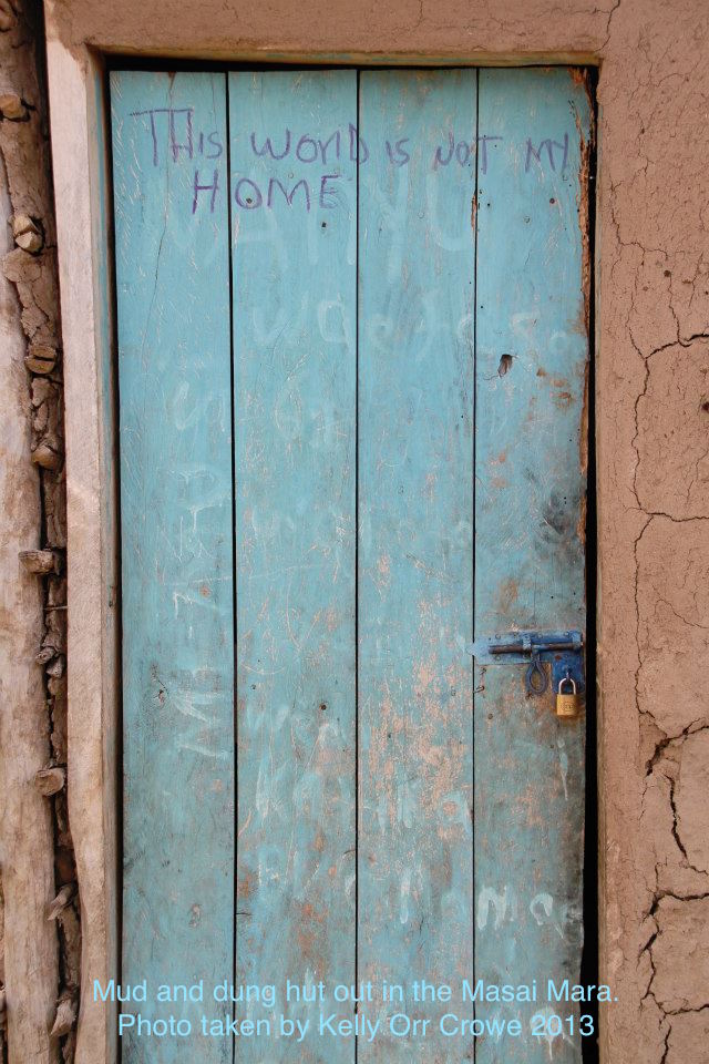 Since my first visit to Nanyu's home, she's built a new mud and dung hut with a real door, not merely sticks weaved together. She copied some English text onto her door. She's growing in her knowledge and love of the Lord.